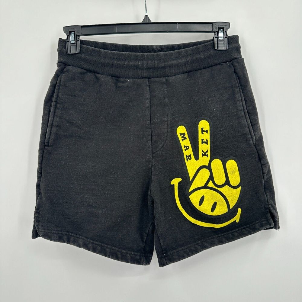 Chinatown Market Smiley Sweat Shorts Mens Black Yellow Peace Sign Streetwear